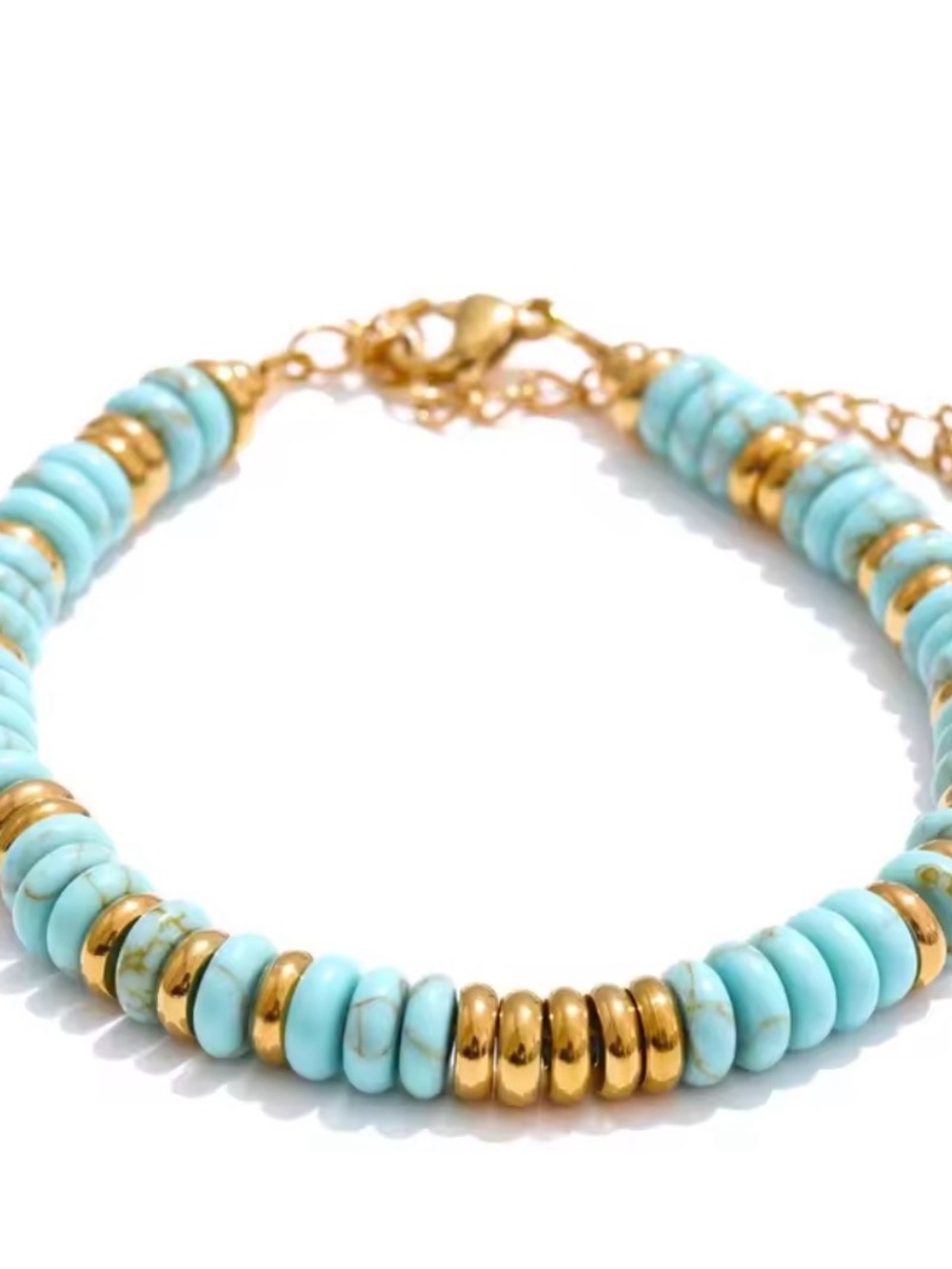 Turquoise and Gold Beaded Bracelet - Picture 5 of 5